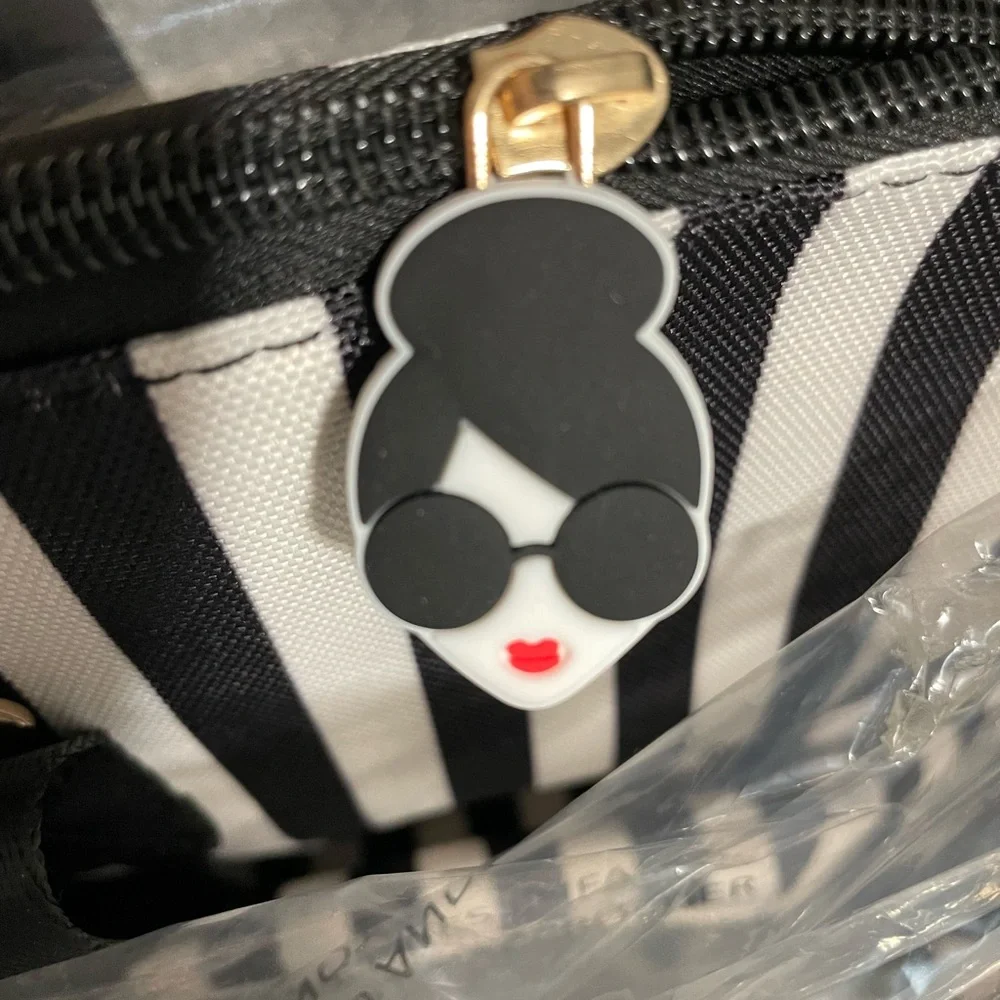 Alice + Olivia Positano Black White Striped Women's Duffle Bag - Picture 10 of 11